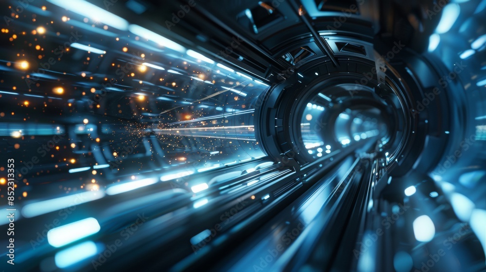 Fototapeta premium fast space travel, light traces in a spaceship