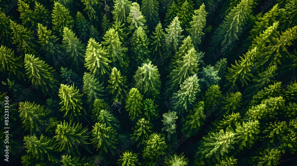 Aerial view of a forest, with tall trees in the foreground and background, seen from above. The scene is bathed in soft natural light. Aerial view of a forest, with tall trees in the foreground and background, seen from above. The scene is bathed in soft natural light.