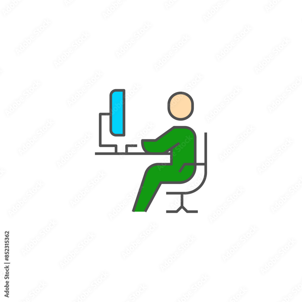 People working in front of computers, Simple Vector Color Line Icons, Illustration. People working in front of computers, Simple Vector Color Line Icons, Illustration.