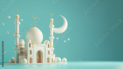 islamic mosque and a crescent moon on a blue background Generative AI photo