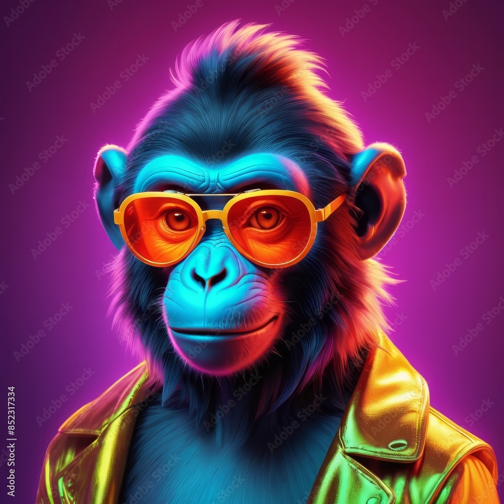 a close up of a monkey wearing sunglasses and a leather jacket a close up of a monkey wearing sunglasses and a leather jacket