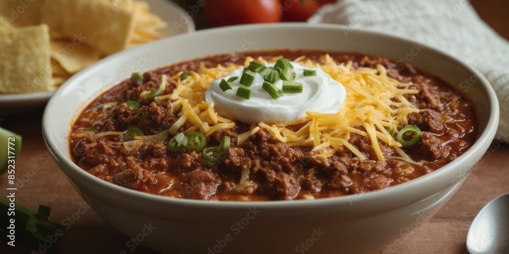 Chili with Sour Cream, Cheese, and Green Onions Chili with Sour Cream, Cheese, and Green Onions
