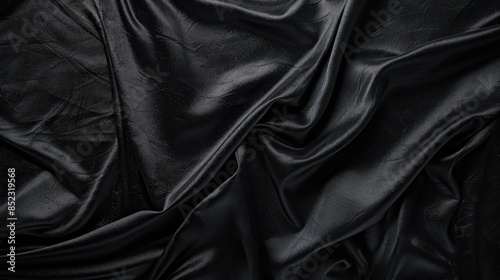 A high-resolution image capturing the luxurious texture and elegant draping of a black satin fabric, perfect for backgrounds or design elements