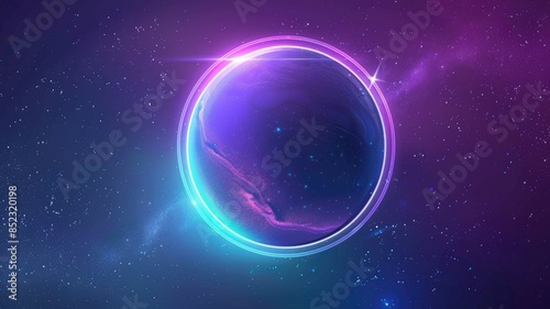 Abstract globe with glowing lines on a pink and blue background. Digital art of circle or geometric shape with gradient of vibrant color background. Futuristic technology and global network. AIG53F.