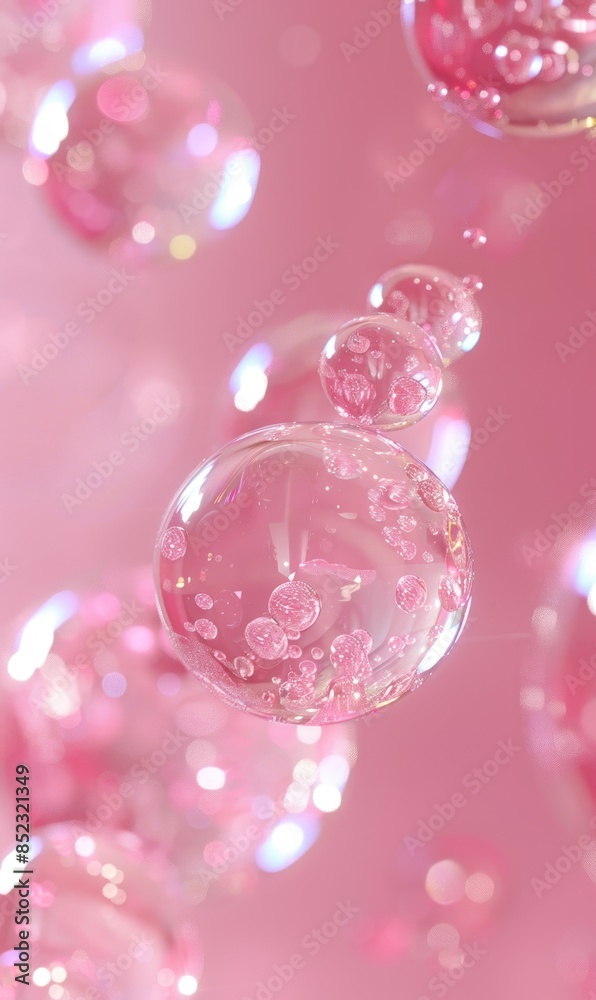 Pink bubbles floating in the air with a pink background Pink bubbles floating in the air with a pink background