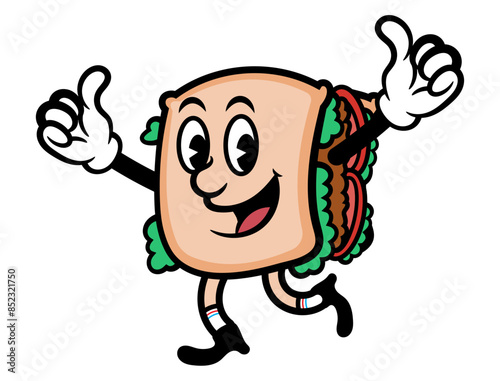 Sandwich mascot cartoon characters with thumbs up gestures. Best for sticker, logo, and mascot for franchise business restaurant