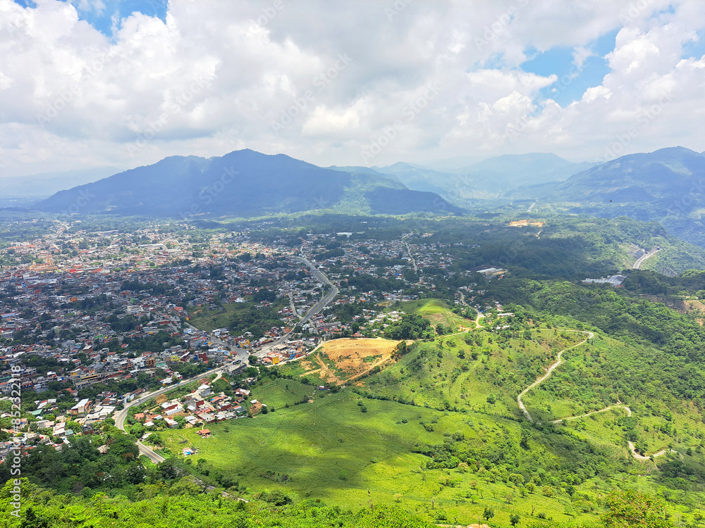 Naklejka premium Panoramic view of the magical town Xicotepec in the northern mountains of the state of Puebla in Mexico