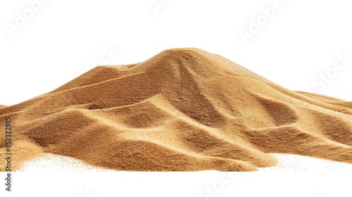 Isolated desert sand pile, dune on a white backdrop.