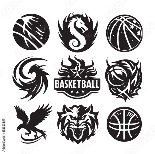 Basketball logo design set template simple style design vector