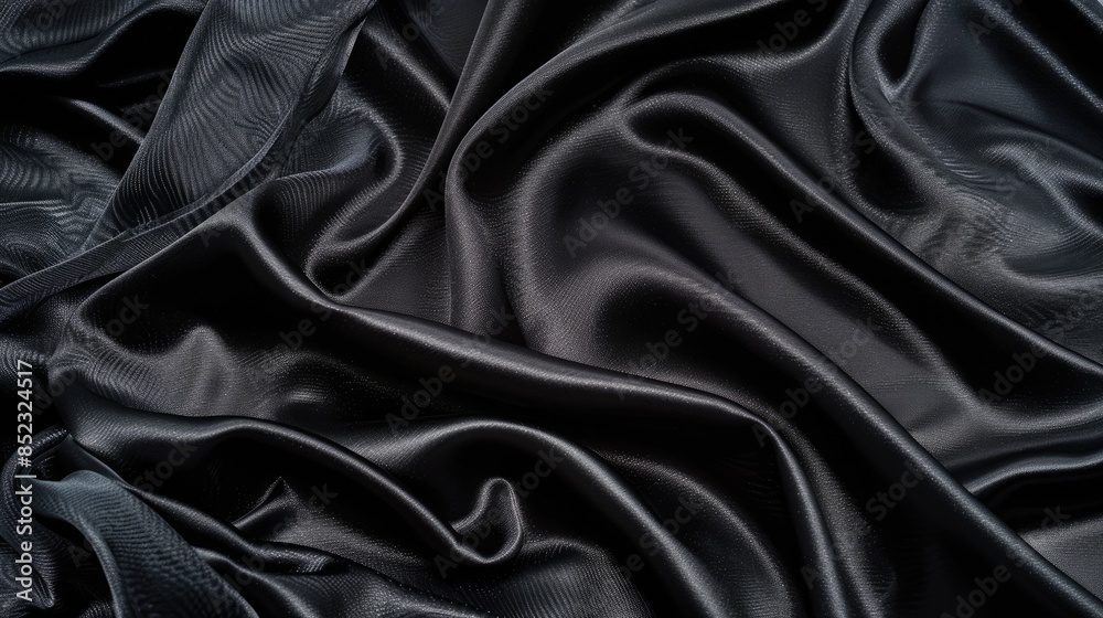 Fototapeta premium Texture of black silk fabric in high definition