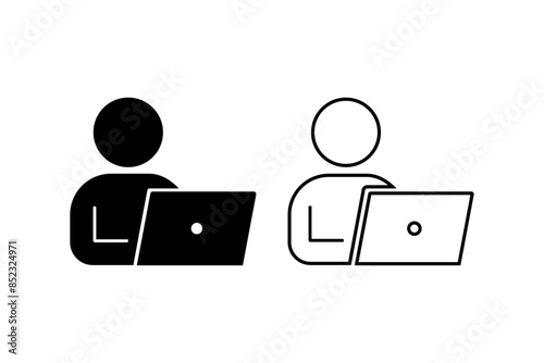 ノートパソコンを使う人物のピクトグラムアイコン