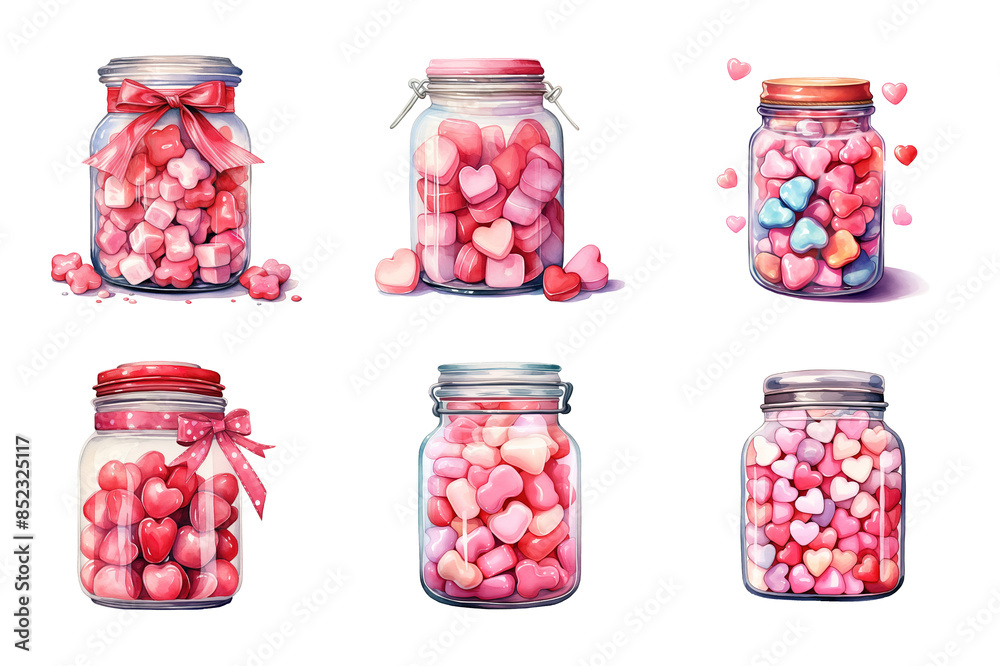 Heart Candy in Jar Collection Bundle Set Isolated on a Transparent Background Heart Candy in Jar Collection Bundle Set Isolated on a Transparent Background