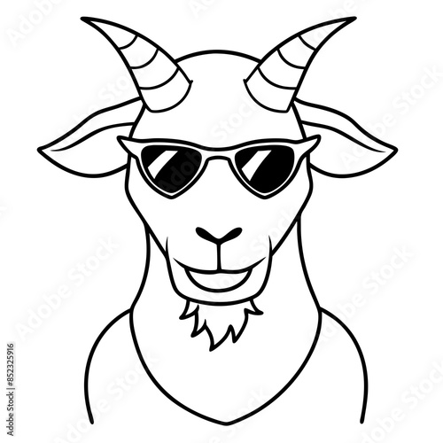 Goat head wear eye sunglass line art vector silhouette illustration 