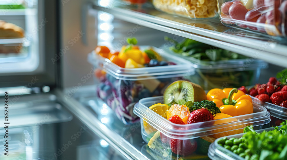 Freezer Shelves Stocked with Frozen Meat and Packed Lunch Boxes Freezer Shelves Stocked with Frozen Meat and Packed Lunch Boxes