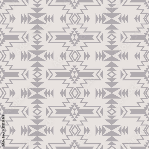 Monochrome grey aztec pattern. Vector aztec southwestern geometric shape seamless pattern. African geometric peel and stick stencil wall. Native American pattern use for home decoration elements.