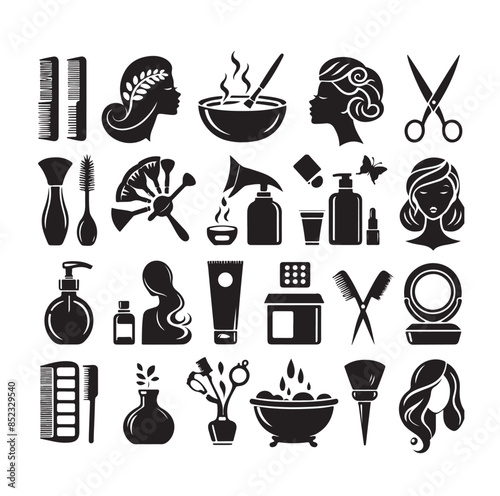 Beauty salon set of flat vector icons illustration