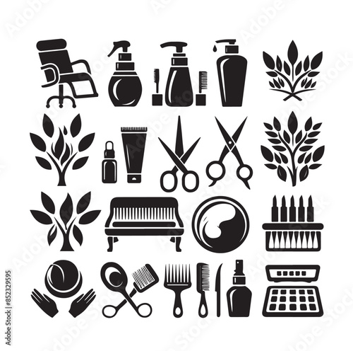 Beauty salon set of flat vector icons illustration