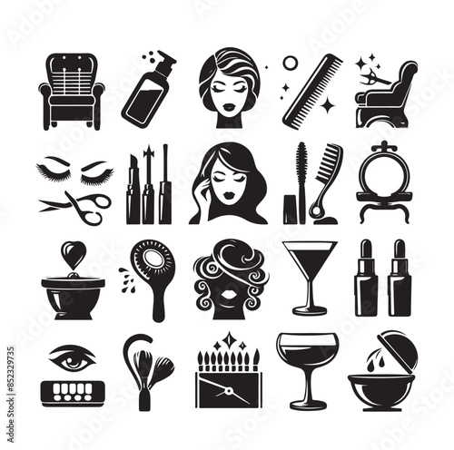 Beauty salon set of flat vector icons illustration