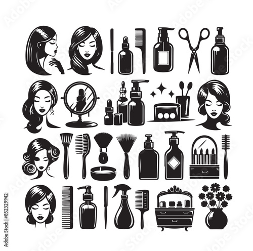 Beauty salon set of flat vector icons illustration