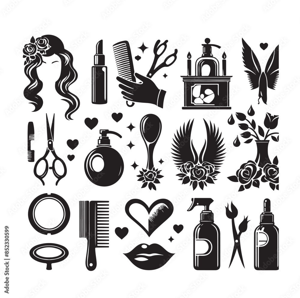 Fototapeta premium Beauty salon set of flat vector icons illustration