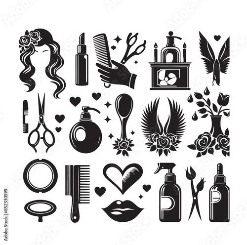 Beauty salon set of flat vector icons illustration