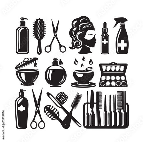 Beauty salon set of flat vector icons illustration