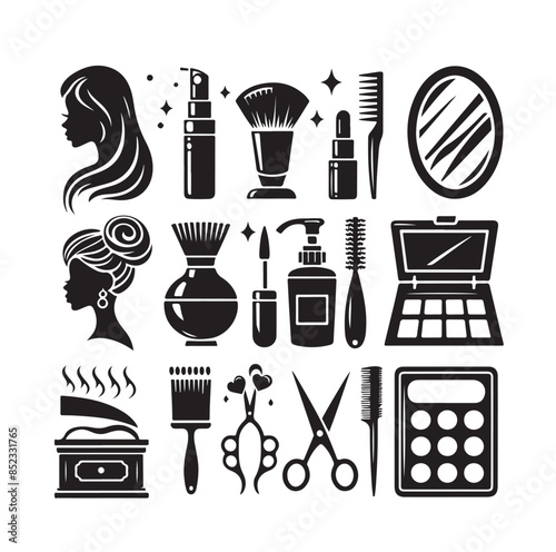 Beauty salon set of flat vector icons illustration