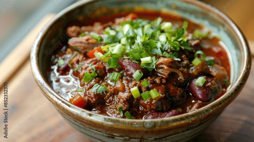 Cup of chili made with brisket Cup of chili made with brisket