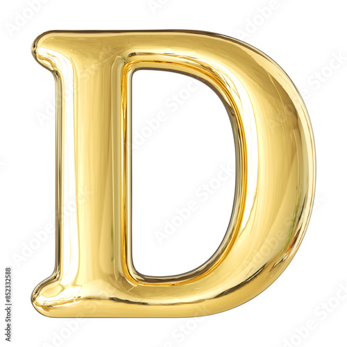 Gold 3D Font Letter D uppercase