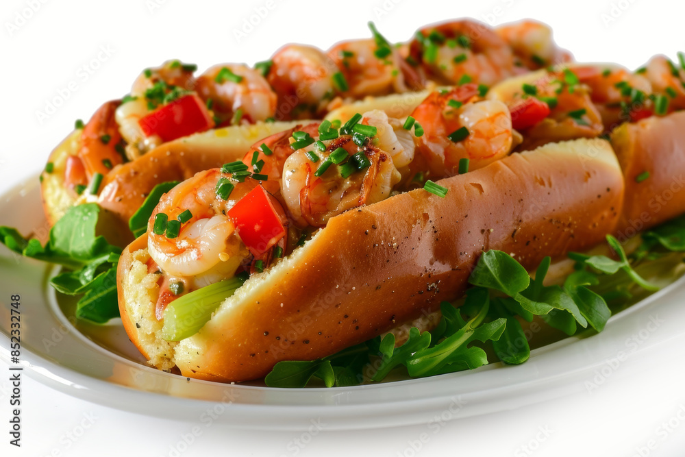 Juicy Shrimp Sandwiches with Vibrant Red Bell Pepper and Fresh Chives Juicy Shrimp Sandwiches with Vibrant Red Bell Pepper and Fresh Chives