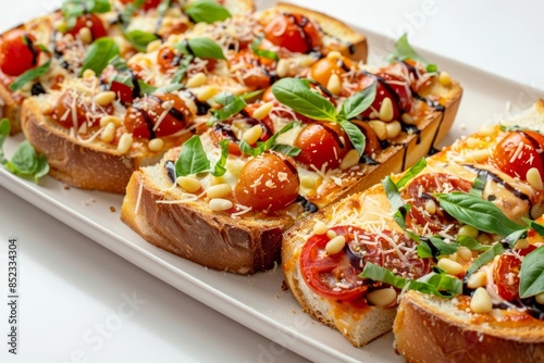 Caprese French Bread Pizzas with Aromatic Basil and Toasted Pine Nuts