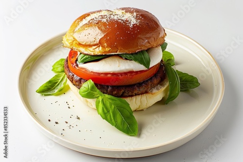 Golden Italian Roll Caprese Burger with Garden Veggie Patty, Tomato, and Mozzarella