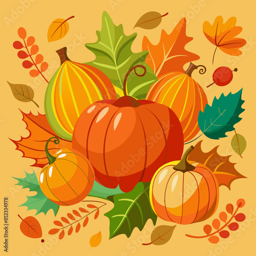 Fall leaves and pumpkins