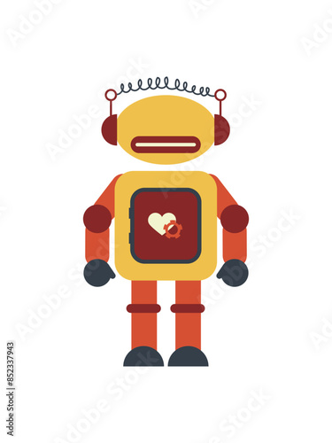 Robot with heart icon. Flat illustration of robot with heart icon for web design