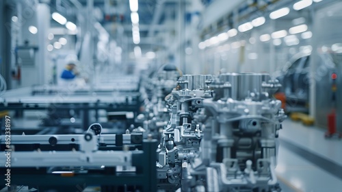 Assembly Line of Car Engines in a Modern Factory