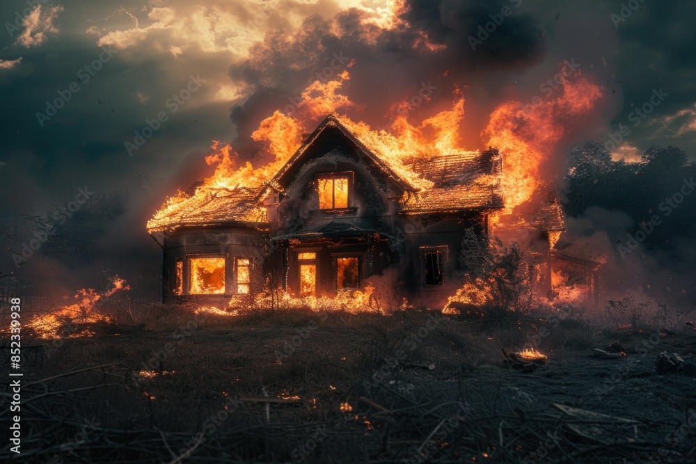 A house is on fire and the flames are very high A house is on fire and the flames are very high