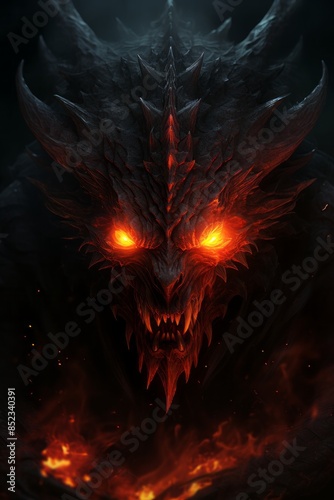 a demon with glowing eyes and fire coming out of its mouth