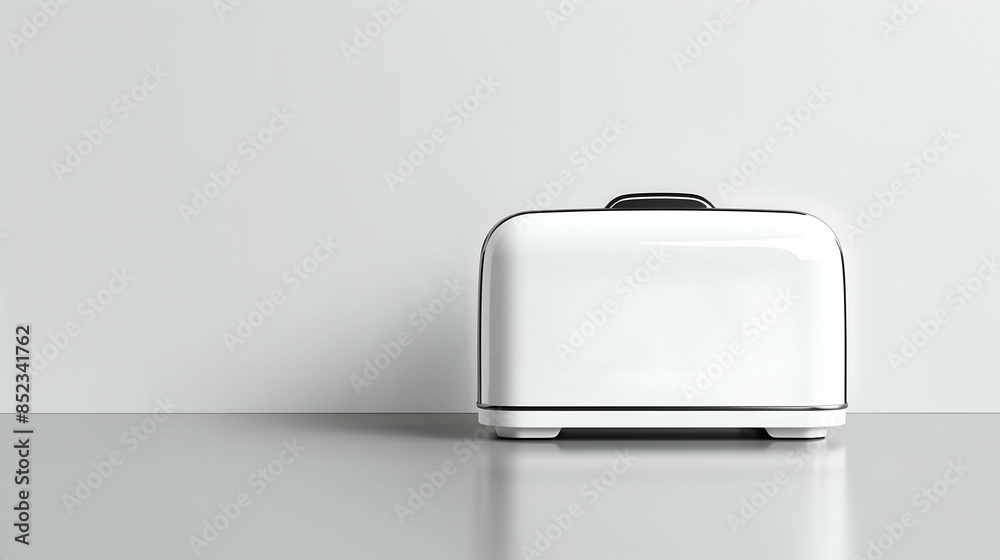 Modern white toaster on a minimalist kitchen counter. The sleek design and clean lines make it a stylish addition to any kitchen decor Modern white toaster on a minimalist kitchen counter. The sleek design and clean lines make it a stylish addition to any kitchen decor