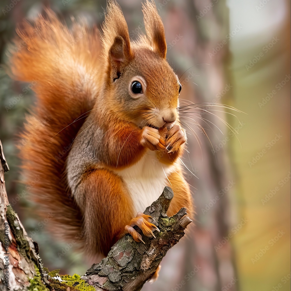 Fototapeta premium Sciurus vulgaris,Red squirrel in the wild