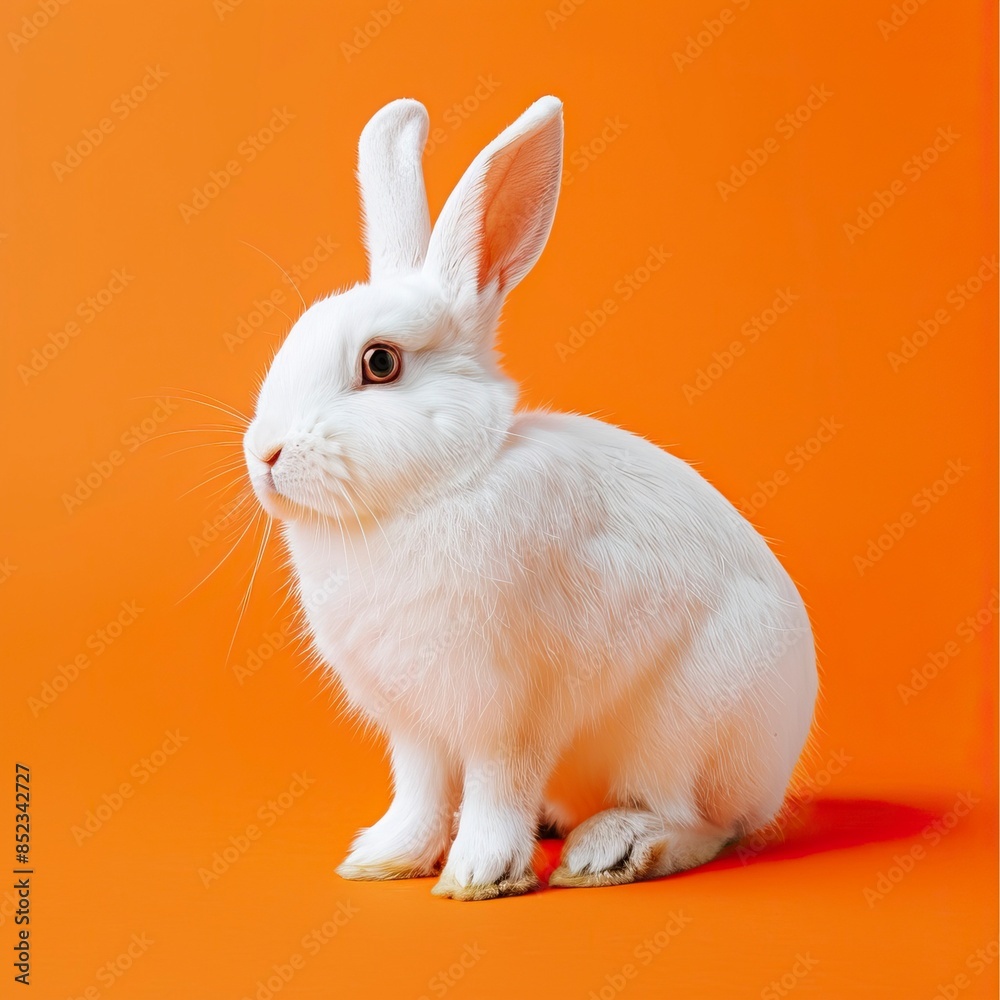 Obraz premium White easter rabbit on orange background