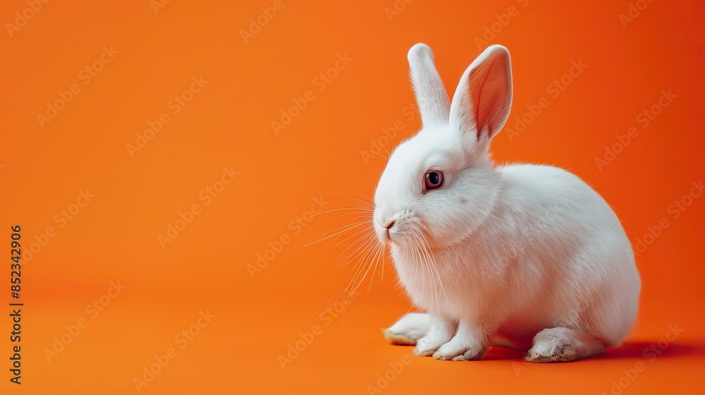 Obraz premium White easter rabbit on orange background