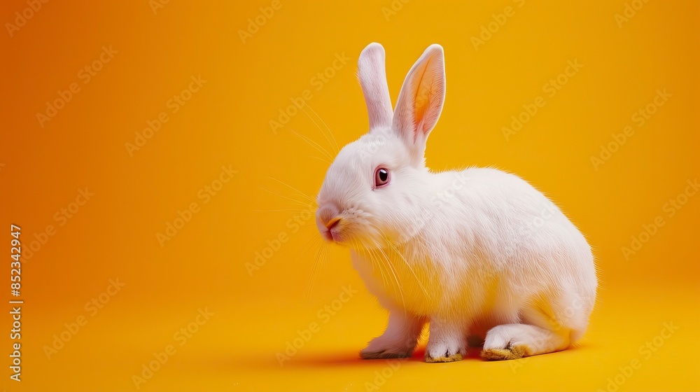 White easter rabbit on orange background White easter rabbit on orange background