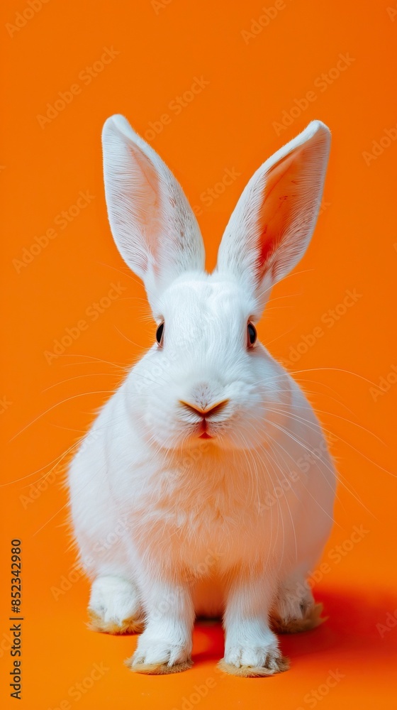 White easter rabbit on orange background White easter rabbit on orange background