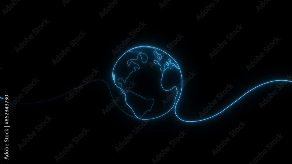 Neon Earth globe. Neon world. Glowing neon line. isolated on black background. Line art. Bright sphere logo. Motion Graphic Animation. 4K Ultra HD Video. World or Earth. Global internet. Geometric.
