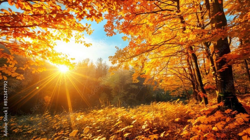 Obraz premium Stunning Fall View with Sunlit Golden Foliage