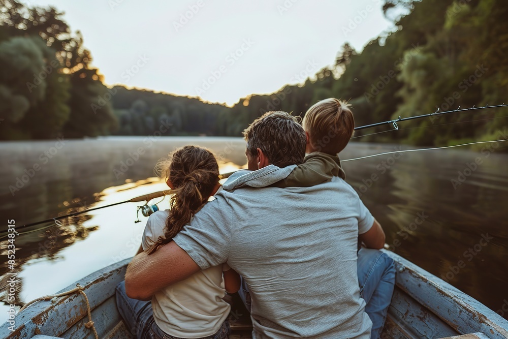 Father teaches son fishing on boat on river in summertime. Photo for blog about family travel Father teaches son fishing on boat on river in summertime. Photo for blog about family travel