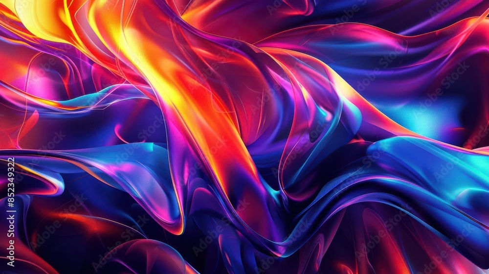 vibrant digital art background, neon colors, abstract shapes, dynamic flow