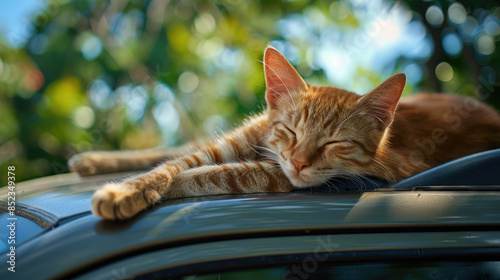 Sleeping Cat Enjoying a Nap on Car Roof