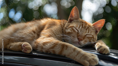 Sleeping Cat Enjoying a Nap on Car Roof