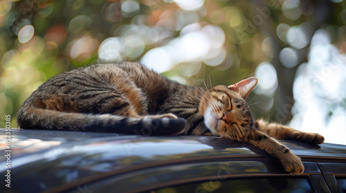 Sleeping Cat Enjoying a Nap on Car Roof